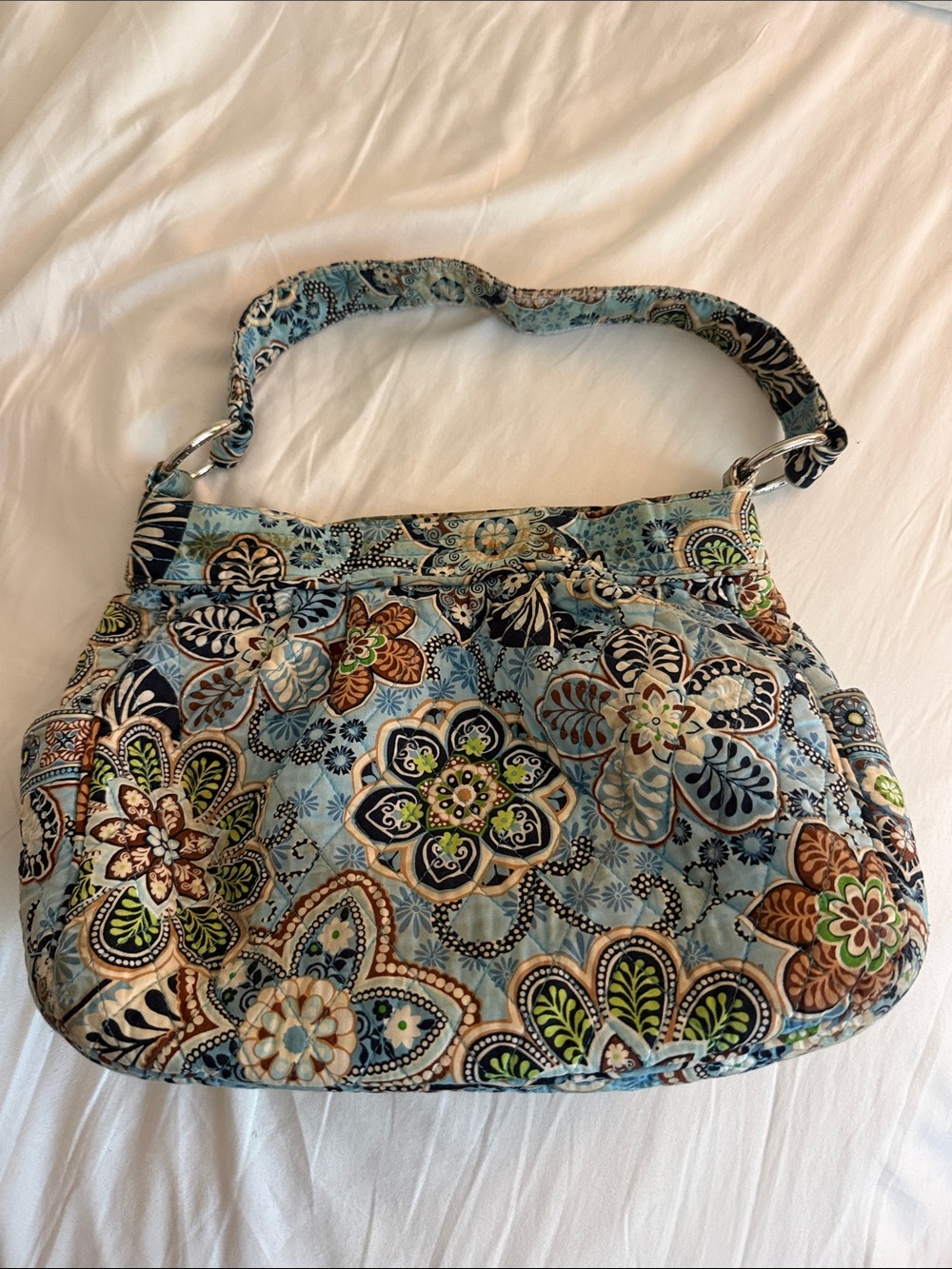 Vera Bradley Quilted Floral Shoulder Bag in Light Blue, Green, Brown